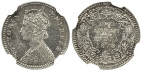 BRITISH INDIA: Victoria, Empress, 1876-1901, AR 2 annas, 1878(c), KM-488, S&W-6.354, NGC graded MS63.
Estimate: USD 125 - 175