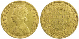 BRITISH INDIA: Victoria, empress, 1876-1901, AV mohur, 1889(c), KM-496, S&W-6.16, light edge filings, cleaned EF.
Estimate: USD 1200 - 1600