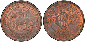 BRITISH INDIA: AE ½ rupee proving piece, ND (1905), Forc-D226, 24mm, Duncan, Stratton & Co, Bombay, copper proving piece, DUNCAN STRATTON & CO BOMBAY ...