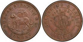 BRITISH INDIA: AE rupee proving piece, ND (1905), Forc-D227, 24mm, Duncan, Stratton & Co, Bombay, copper proving piece, DUNCAN STRATTON & CO BOMBAY in...