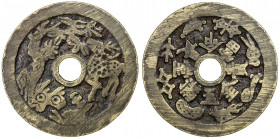 CHINA: AE charm (13.18g), CCH-833, 46mm, Eight Treasure Charm, phoenix and deer facing each other, both representing long life, auspicious symbols aro...