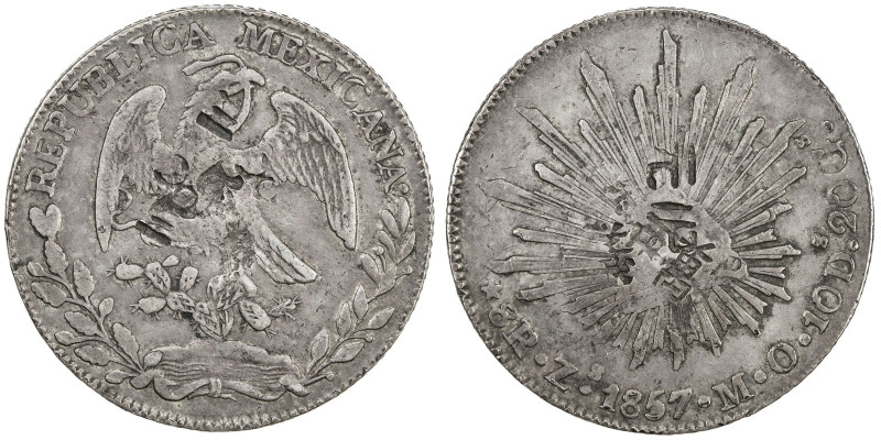 CHOPMARKED COINS: MEXICO: Republic, AR 8 reales, 1857-Zs, KM-377.13, assayer MO,...