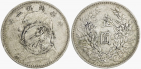 CHINA: Republic, AR dollar, year 3 (1914), Y-329, L& M-63, Yuan Shi Kai in military uniform, chopmarked Chinese character surrounded by small ink chop...