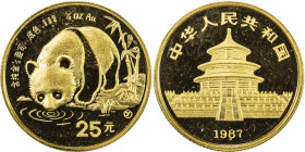CHINA (PEOPLE'S REPUBLIC): AV 25 yuan, Shenyang mint, 1987(y), KM-161, Y-126, Panda Series, ¼ ounce pure gold, with original plastic sleeve of issue, ...