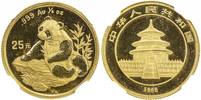 CHINA (PEOPLE'S REPUBLIC): AV 25 yuan, 1998, KM-1128, ¼ troy ounce pure gold, Pa...