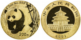 CHINA (PEOPLE'S REPUBLIC): AV 200 yuan, 2001, KM-1369, Panda Series, ½ ounce pure gold, with original plastic sleeve COA, Brilliant Unc.
Estimate: US...