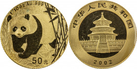 CHINA (PEOPLE'S REPUBLIC): AV 50 yuan, 2002, KM-1457, Panda Series, 1/10 ounce pure gold, with original plastic sleeve of issue, Brilliant Unc.
Estim...