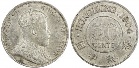HONG KONG: Edward VII, 1901-1910, AR 50 cents, 1904, KM-15, scarce date, AU, S. 
Estimate: USD 125 - 175