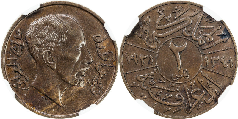 IRAQ: Faisal I, 1921-1933, AE 2 fils, 1931/AH1349, KM-96, NGC graded MS62 BN.
E...