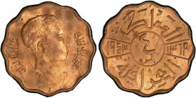IRAQ: Faisal II, 1939-1958, AE 4 fils, 1943/AH1362, KM-107, struck at the Bombay mint, PCGS graded MS63 RB.
Estimate: USD 150 - 250
