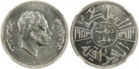 IRAQ: Faisal II, 1939-1958, AR 50 fils (dirham), 1953/AH1372, KM-114, rare date, lustrous fields! NGC graded MS61, R. 
Estimate: USD 2000 - 3000