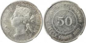 STRAITS SETTLEMENTS: Victoria, 1867-1901, AR 50 cents, 1891, KM-13, very lightly toned, NGC graded AU50

Estimate: USD 175 - 225