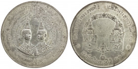 THAILAND: Rama V, 1868-1910, AR medal (36.42g), RS110, MRE-pg. 66-67, 47mm, "Golden Name Tablet of Prince Paripatra and Chakrabongs" silver medal, bus...