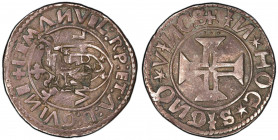 AZORES: António I, Claimant, 1580-1583, AR 2 tostão, ND [1582], Gomes-An.26.01, falcon countermark on Gomes-E1.50.07 tostão (100 reis) host, PCGS grad...