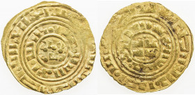 KINGDOM OF JERUSALEM: AV dinar (bezant) (3.44g), ND, CCS-4, struck in the early 13th century, type derived from al-Amir Fatimid dinar, without Latin l...