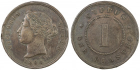 CYPRUS: Victoria, 1837-1901, AE piastre, 1884, KM-3.2, several rim bumps, obverse spot, key date, VF.
Estimate: USD 300 - 400