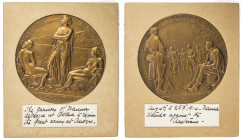 FRANCE: AE medal, 1914, 70mm, bronze medal by P. Theunis for the Defense of Namur, and the Debarkation of the Garrison at Ostend; the obverse depicts ...