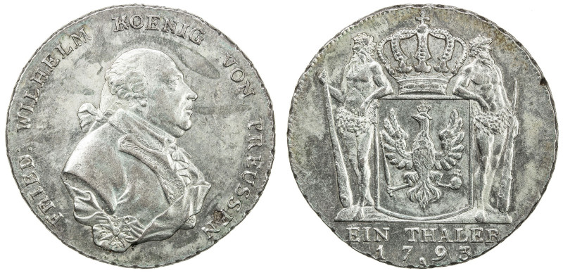 PRUSSIA: Friedrich Wilhelm II, 1786-1797, AR thaler, 1793-A, KM-360.1, small obv...