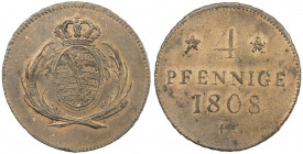 SAXONY: Friedrich August I, 1806-1827, AE 4 pfennig, 1808, KM-162, initial H, with some red! EF-AU.
Estimate: USD 125 - 175