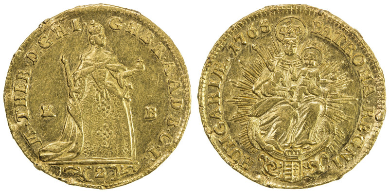 HUNGARY: Maria Theresa, 1740-1780, AV 2 ducats, 1765-KB, KM-379, Madonna and Chi...