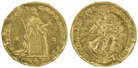 HUNGARY: Maria Theresa, 1740-1780, AV 2 ducats, 1765-KB, KM-379, Madonna and Child, ex-mount with some edge damage, rest of design hairlined, but othe...