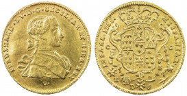 NAPLES: Ferdinando IV, 1759-1816, AV 6 ducati, 1765, KM-167, mintmaster G, light adjustment marks, cleaned, AU.
Estimate: USD 500 - 600