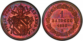 PAPAL STATES: Pius IX, 1846-1870, AE baiocco, 1850-R year V, KM-1345, much blue-red lightly toned mint luster! PCGS graded MS64 RB.
Estimate: USD 125...