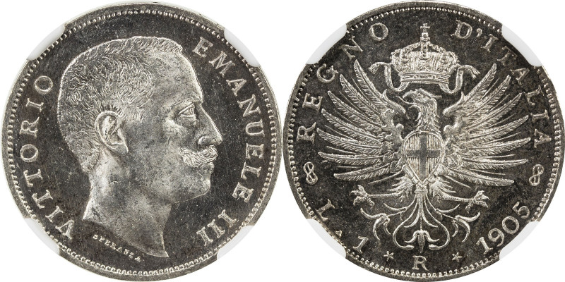 ITALY: Vittorio Emanuele III, 1900-1946, AR lira, 1905-R, KM-32, a fantastic qua...