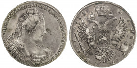 RUSSIAN EMPIRE: Anna Ioannovna, 1730-1740, AR rouble (25.06g), Moscow Mint, 1733, KM-192, Bitkin-69, without brooch on bosom, long curl on the right s...