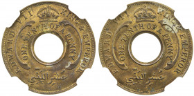 BRITISH WEST AFRICA: Edward VII, 1901-1910, brass 1/10 penny, ND, KM—, Vice-FT26, struck with two muled obverse dies on a brass planchet (cf. KM-1 in ...