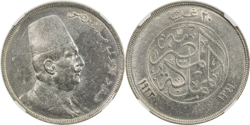 EGYPT: Fuad I, as King, 1922-1936, AR 20 piastres, 1923/AH1341, KM-338, obverse ...