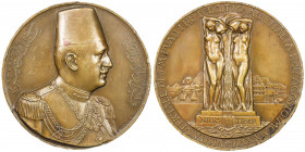 EGYPT: Fuad I, as King, 1922-1936, AE medal, 1927, Casolari-V/98 var, 72mm, Medal for the Official Visit to Rome 1927, by Aurelio Mistruzzi; uniformed...