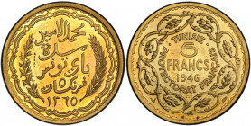 TUNISIA: French Protectorate, 5 francs, 1946/AH1365, KM-PE5, Lec-310, ESSAI piedfort (piéfort), mintage of only 104 pieces, PCGS graded Specimen 65, R...