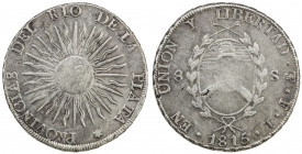 ARGENTINA: Rio de la Plata, 1810-1831, AR 8 soles, Potosi mint, 1815, KM-15, CJ-6, assayer FL, with dies engraved by Leandro Ozio, F-VF.
Estimate: US...