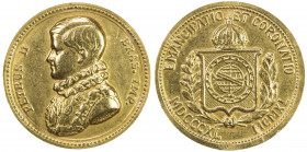 BRAZIL: Republic, AV medal (7.12g), 1940, AGW 0.2099 oz., 22mm gold medalet for the 100th Anniversary of the End of the Emperor's Regency, uniformed b...