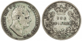 BRITISH GUIANA: William IV, 1830-1837, AR guilder, 1836, KM-25, light PVC residue (removable), one-year type, VF, ex Wolfgang Schuster Collection. 
E...
