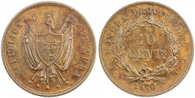 CUBA: Provisional Republic, AE 10 centavos, Potosi mint, 1870, KM-X2a, AU, RR. A rare pattern, with a reported mintage of only 40 pieces and now thoug...