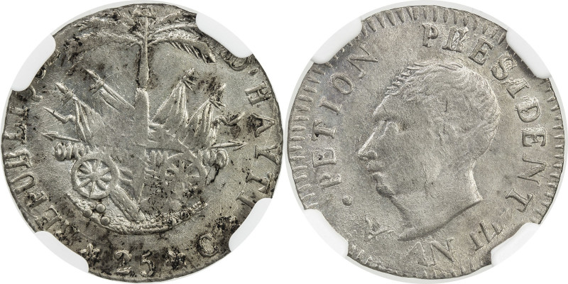 HAITI: Western Republic, AR 25 centimes, AN 14(1817), KM-15.2, one-year type, a ...