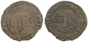 MEXICO: Carlos and Juana, 1516-1556, AE 4 maravedis (5.29g), ND [1542-51], KM-3.3, light obverse oxidation, uneven strike, but quite nice for these, V...