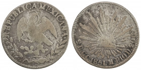 MEXICO: Republic, AR 2 reales, 1851/0-GC, KM-374.7, assayer MP, parts of all letters of LIBERTAD visible, rare Guadalupe y Calvo mint, Very Good, R. ...