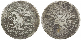 MEXICO: Republic, AR 8 reales, 1824-Do, KM-376.6, Hubbard & O'Harrow-36 (F1L11), hookneck type, some oxidation, a few scratches, rim bump, folded snak...