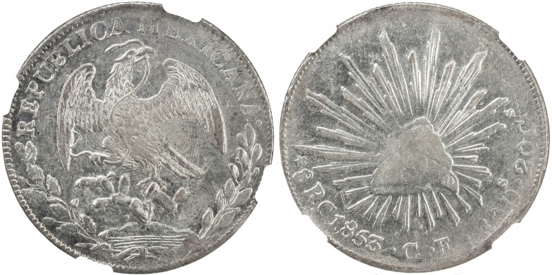 MEXICO: Republic, AR 8 reales, 1853-C, KM-377.3, Dunigan & Parker-Cn08, assayer ...