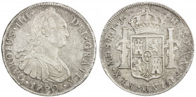 PERU: Carlos IV, 1788-1808, AR 8 reales, 1792, KM-109, initials IJ, some light scratches on portrait, some luster, large flan, EF.
Estimate: USD 125 ...