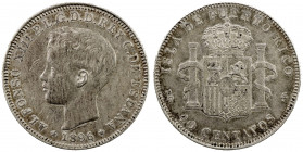 PUERTO RICO: Alfonso XIII, 1886-1931, AR 40 centavos, 1896, KM-23, initials PGV, light obverse scratch, one-year type, VF-EF.
Estimate: USD 250 - 350