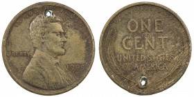 UNITED STATES: 1 cent, 1909-S VDB, KM-132, EF, holed, with a couple digs and edge damage around "VDB" on reverse, classic key date.
Estimate: USD 200...