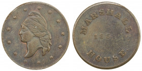 UNITED STATES: AE token (2.74g), 1859, Rulau-Va 103, Wright-667, Schenkman-1040 AC, VF-EF, capped bust of Liberty left with 13 stars around // MARSHAL...