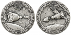 UNITED STATES: AR medal (159.7g), ND(ca. 1975), Choice Proof, 63mm .999 silver medal for the Apollo-Soyuz space mission by M. Jovine for Medallic Art ...