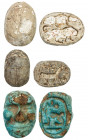 ANCIENT: EGYPT: LOT of 3 ancient scarabs, made from blue faience and bone, measuring between 14mm and 18mm; retail value $200, lot of 3 pieces, ex Cha...