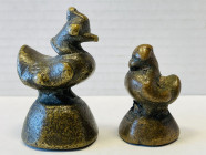 BURMA: LOT of 2 cast bronze opium weights, both bird-type with conical base, weighing 322g and 148g respectively, average quality examples, lot of 2 i...