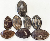 CAMEROUN: LOT of 8 oval-shaped pieces of "dice money" made in the 19th century from elma tree nuts (30-40mm in length), Opitz p.131, all polished smoo...